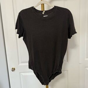 Free People Black Short Sleeve Bodysuit